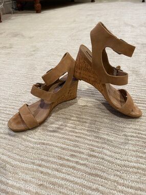 Tahari Tan Suede-Look Cork Wedge Sandals